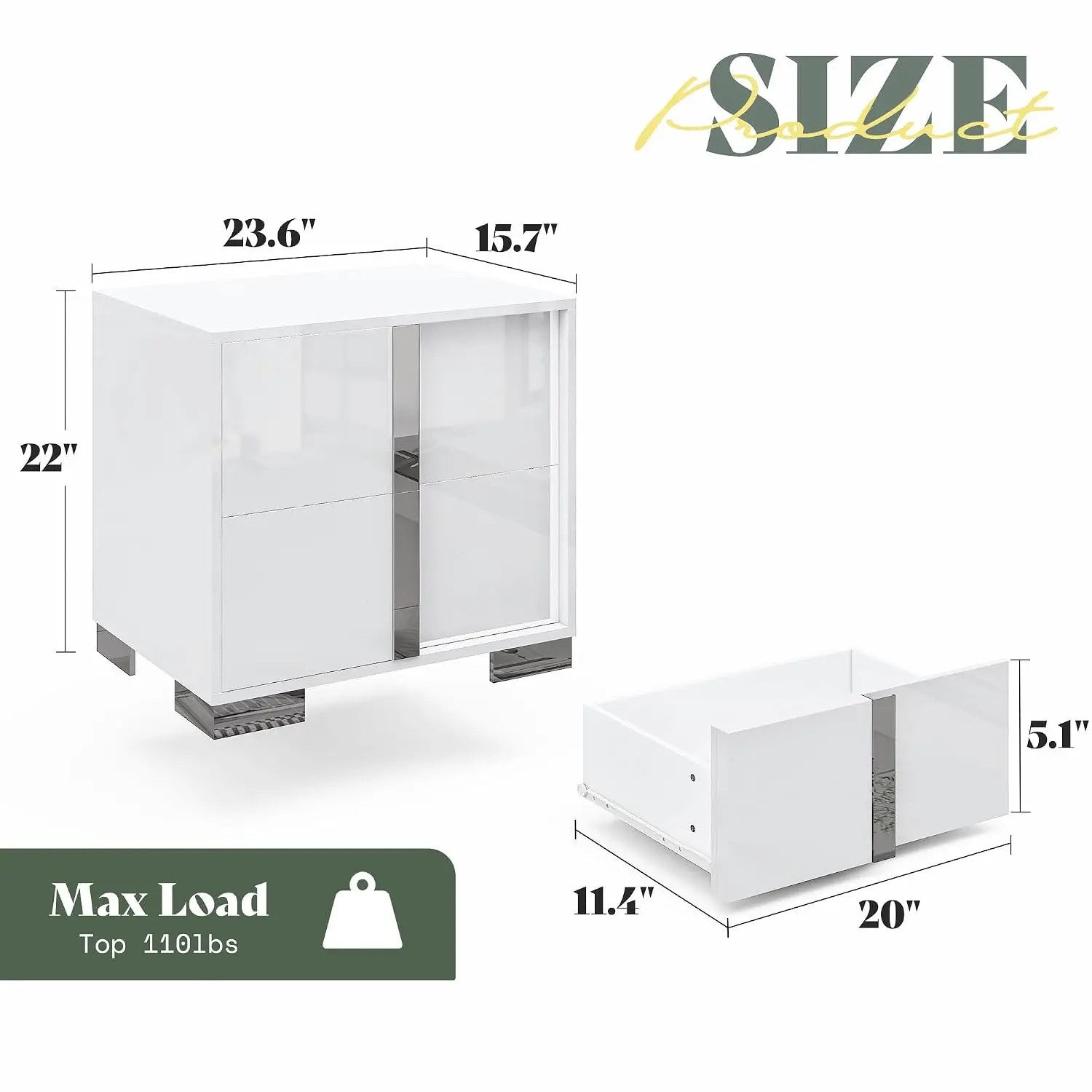 Modern Nightstand Set of 2, 23.6