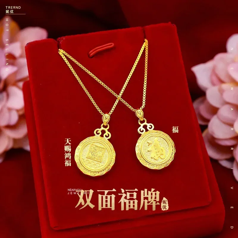 9999 emas asli 24K edisi emas Tianci Hongfu liontin murni 24k emas wanita liontin keberuntungan kalung