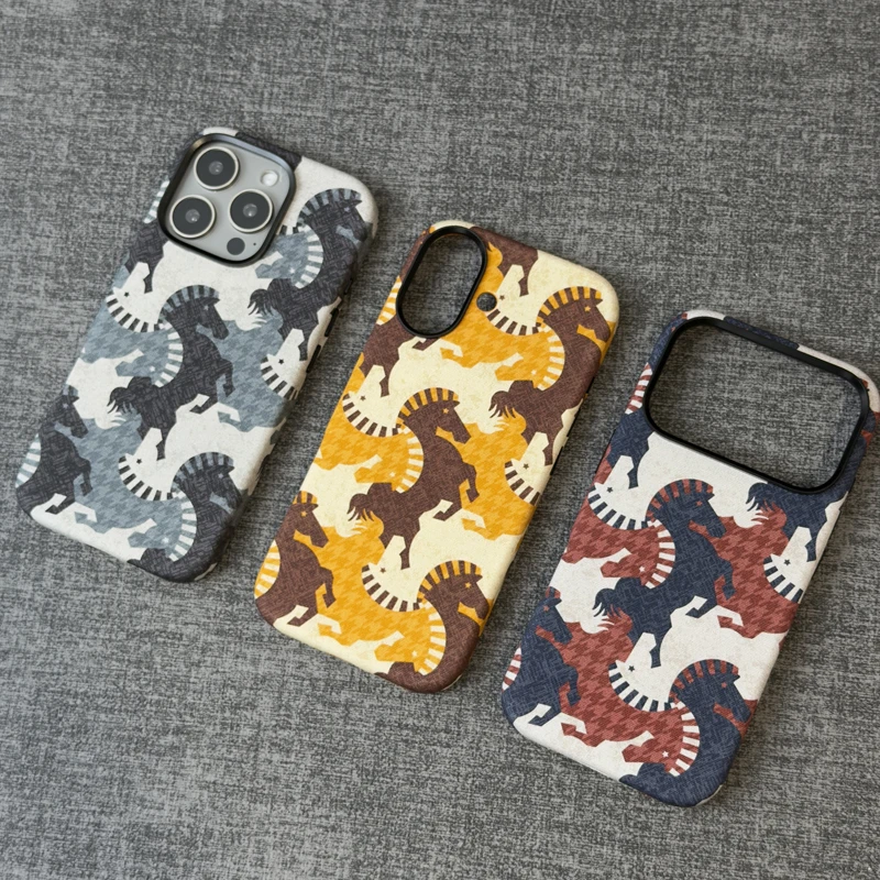 

Роскошный холст с рисунком лошади для Magsafe, магнитный чехол для iPhone 17 Air 17Pro 16Pro 17Pro Max, матовый противоударный чехол для телефона