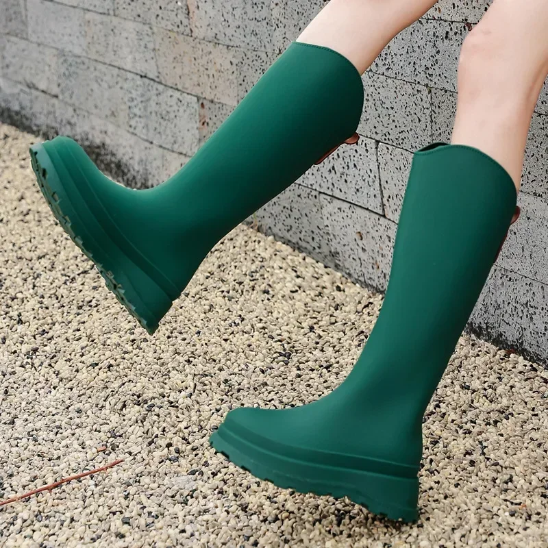 여성용 PVC 방수 고무 따뜻한 모피 부츠, 미끄럼 방지, 내마모성, 무릎 높이 부츠, 패션 20024