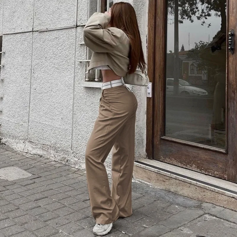 Pantaloni dritti a vita alta primaverili pantaloni da donna da ufficio pantaloni da jogging Streetwear pantaloni da tuta autunnali per donna 2023