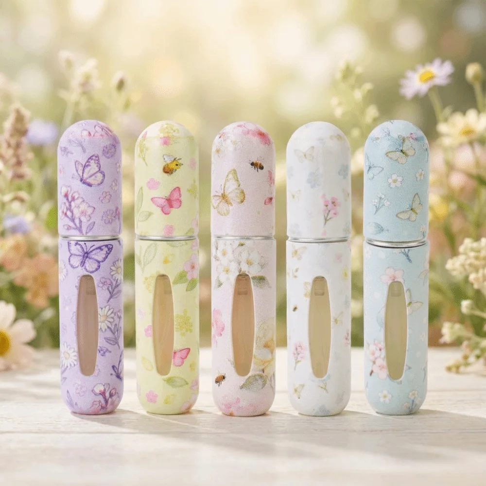 5ml Mini Perfume Bottle Floral Series Refillable Spray Rotating Bottle Empty Storage Sprayer Empty Cosmetic Containers