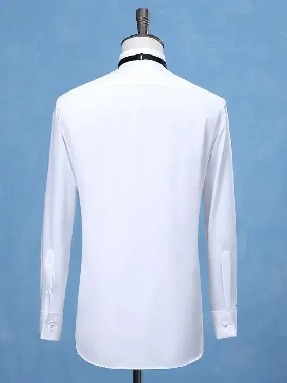 

White Wedding Tuxedo Men Shirt French Cufflinks Long Sleeved Shirt Male Social Business Dress Work Men Business Shirts Formal