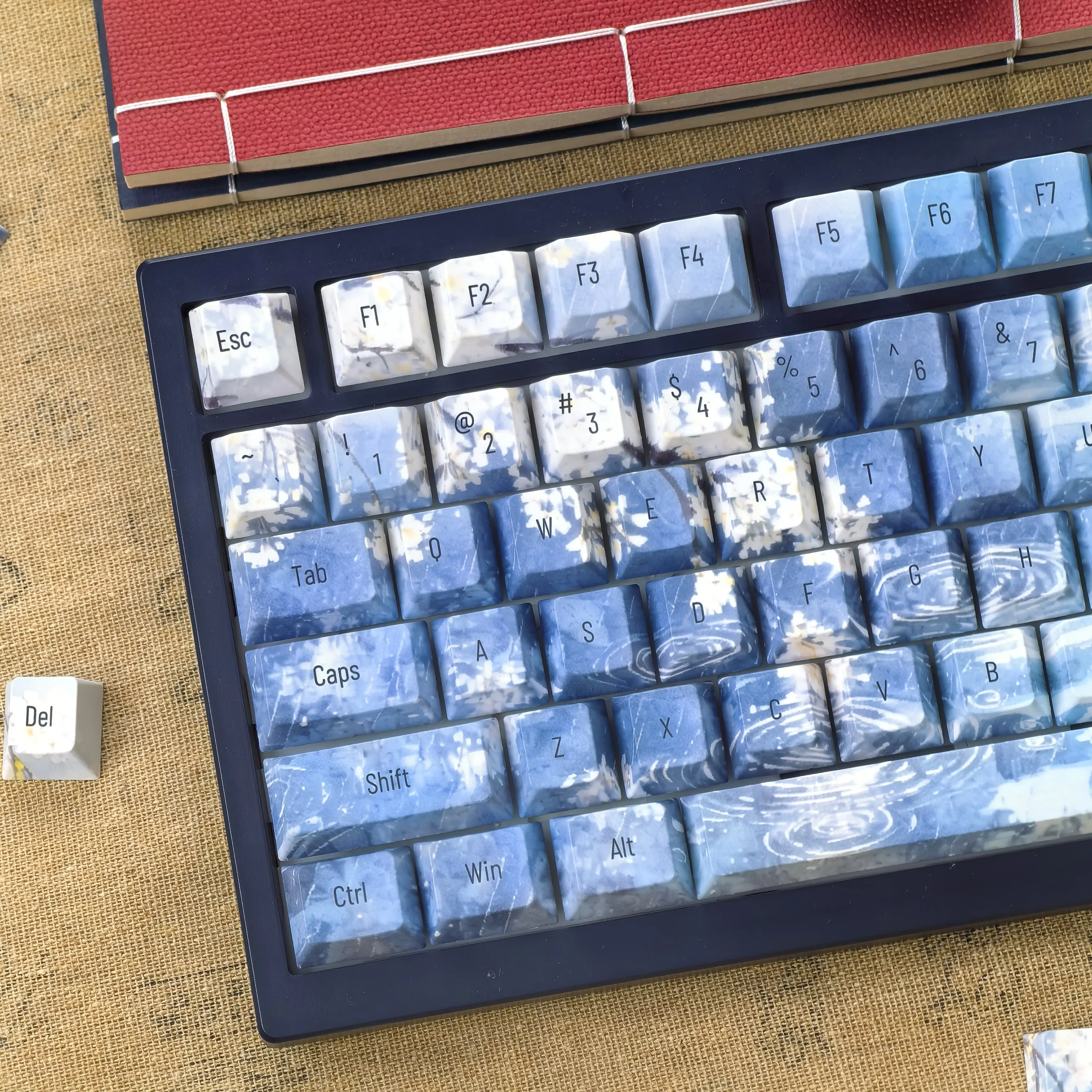 Maimooo Pear Blossom Rain Keycap Blue Gradient Water Ripple Top Carved Keyboard Keycap Cherry Pbt Thermal Sublimation Keycaps