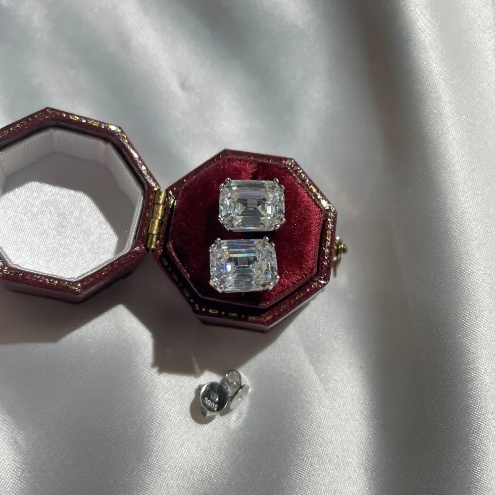 S925 Sterling Silver Versatile and Minimalist, Cool Style Square White Zircon Silver Needle Earrings, Wedding Jewelry Wholesale