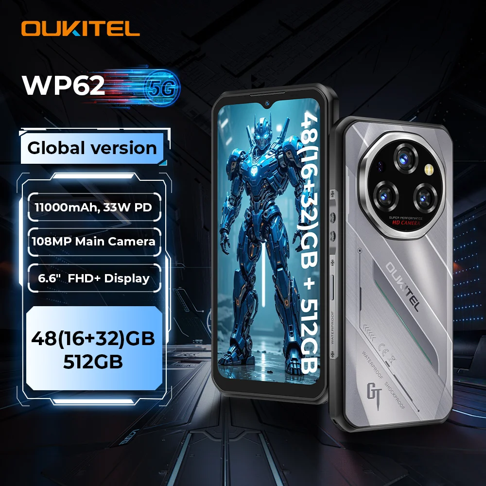 Oukitel WP62 5G Rugged Smartphone 48GB(16+32) +512GB, 6.6