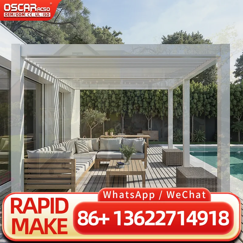 3X6M Aluminium Louvre Roof Bioclimatic Pergola Sun Wind Rain Regulation Ideal Pergola Aluminum Structure for Garden Patio Balcon