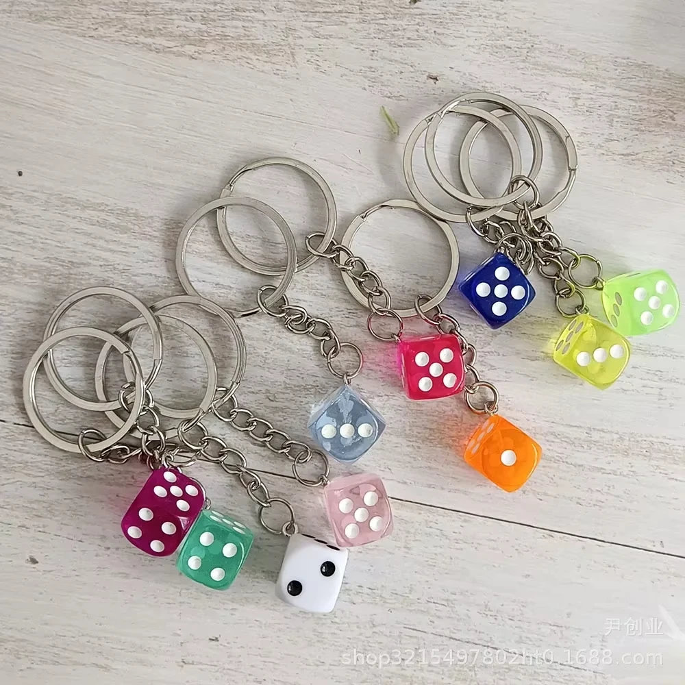 Transparent Dice Keychain with White and Black Dots, Fashionable Daily Accessories
