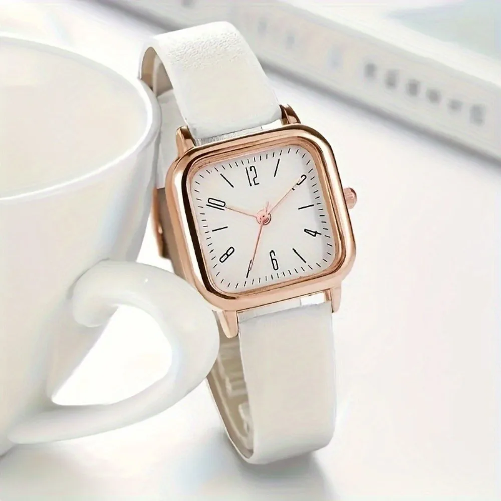 Fashion Casual Leather Strap Quartz Wristwatches Simplicity Elegant Square Quartz Watch Square Dial Student Watches Women Gift
