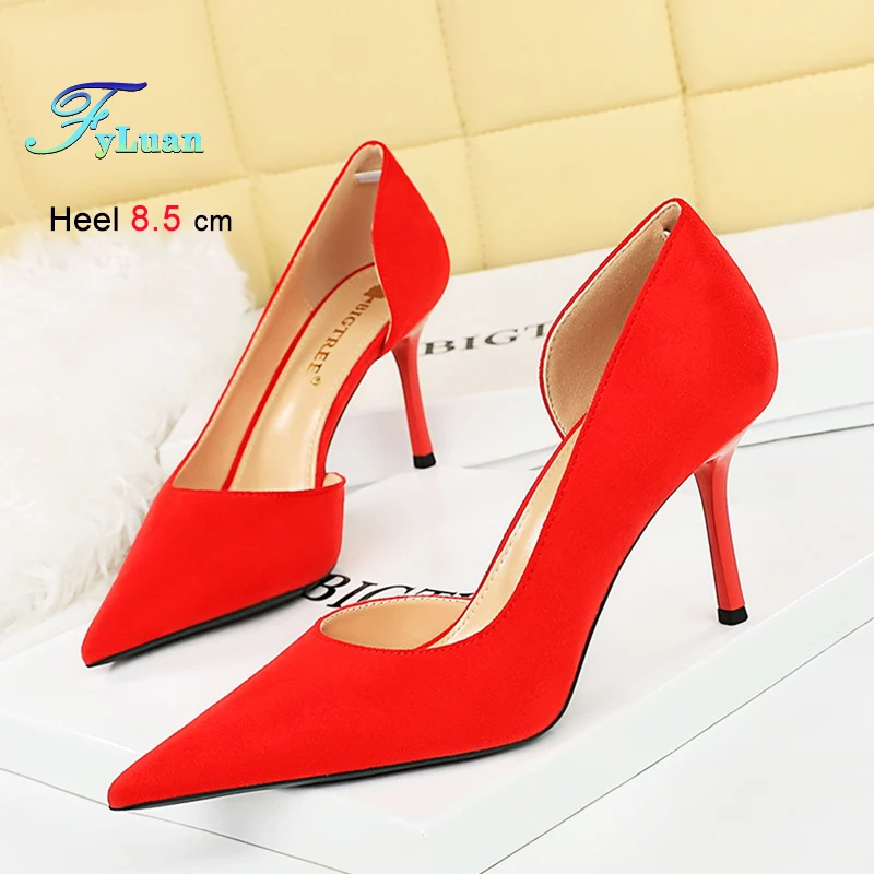 

Весна 2024, женская обувь на высоком каблуке 8,5 см, женские туфли-лодочки на тонком каблуке с неглубоким носком, замшевые туфли на шпильке с острым носком, банкетные туфли
