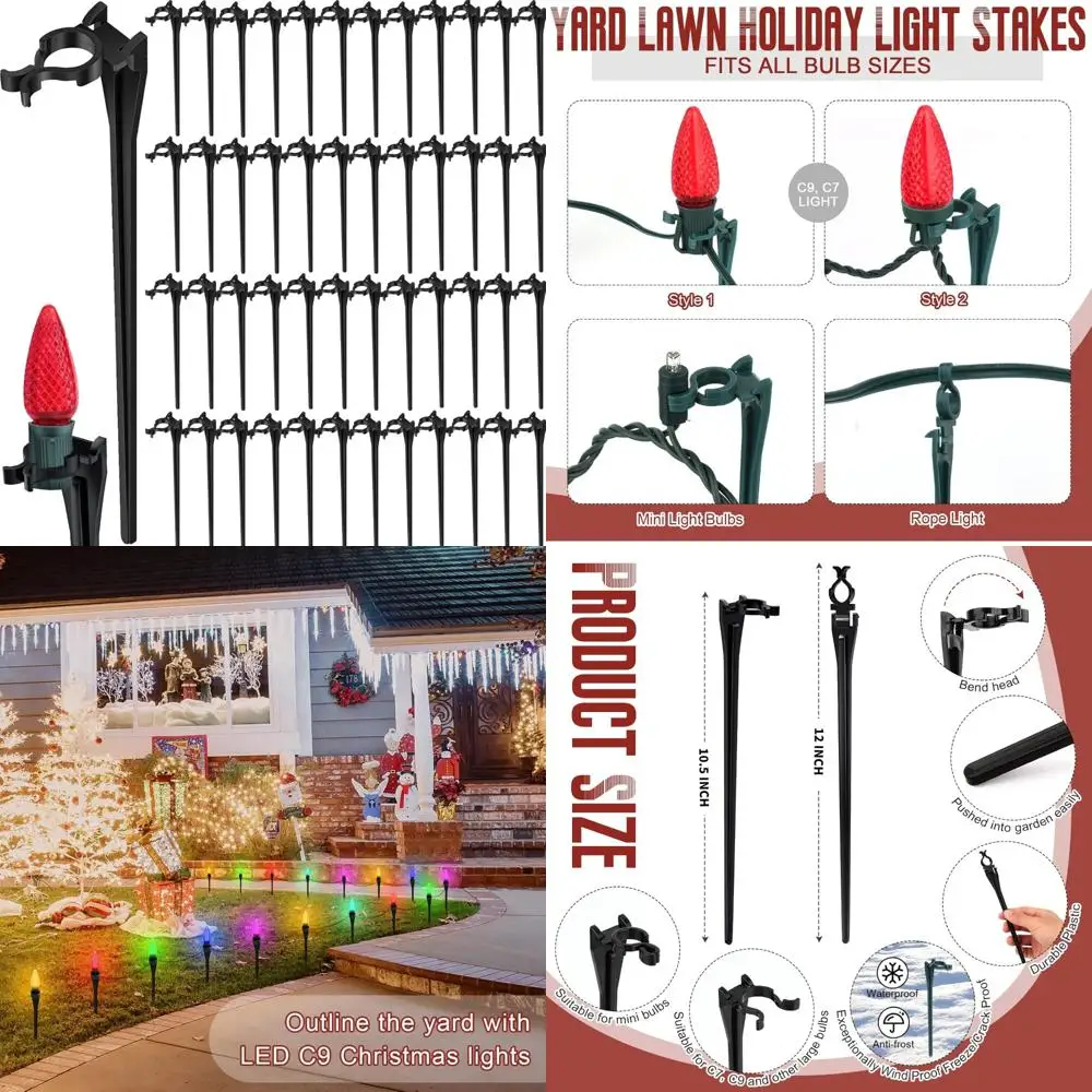 

Christmas Outdoor Lawn Light Stakes for C7 C9 String Lights Universal Yard Holiday Lighting Ground Stakes