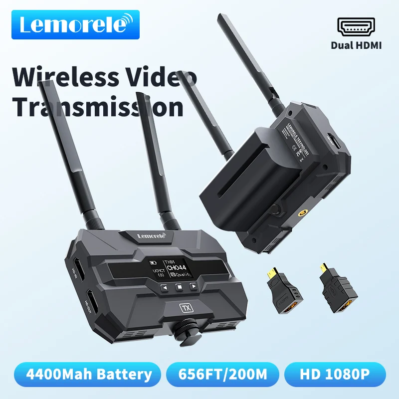 Lemorele R200 Wireless Transmission with dual HDMI Display Extender kit 200M Support NP-F750 5.8Ghz For Camera Live / PC To TV