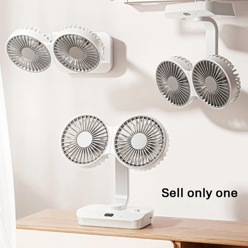 Double Sided Fan, Desktop Oscillating Dual Fan, Double Desktop Oscillating Fan, USB Rechargeable 4 Gear Wind