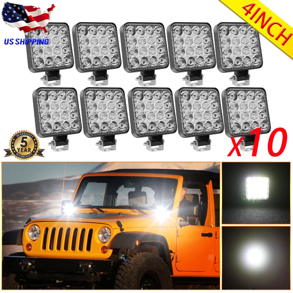 Braveway Led Werklamp 48W 6000k Wit Super Heldere Spotlight voor Offroad Truck Techniek voertuig Motorfiets 12V 24V IP68