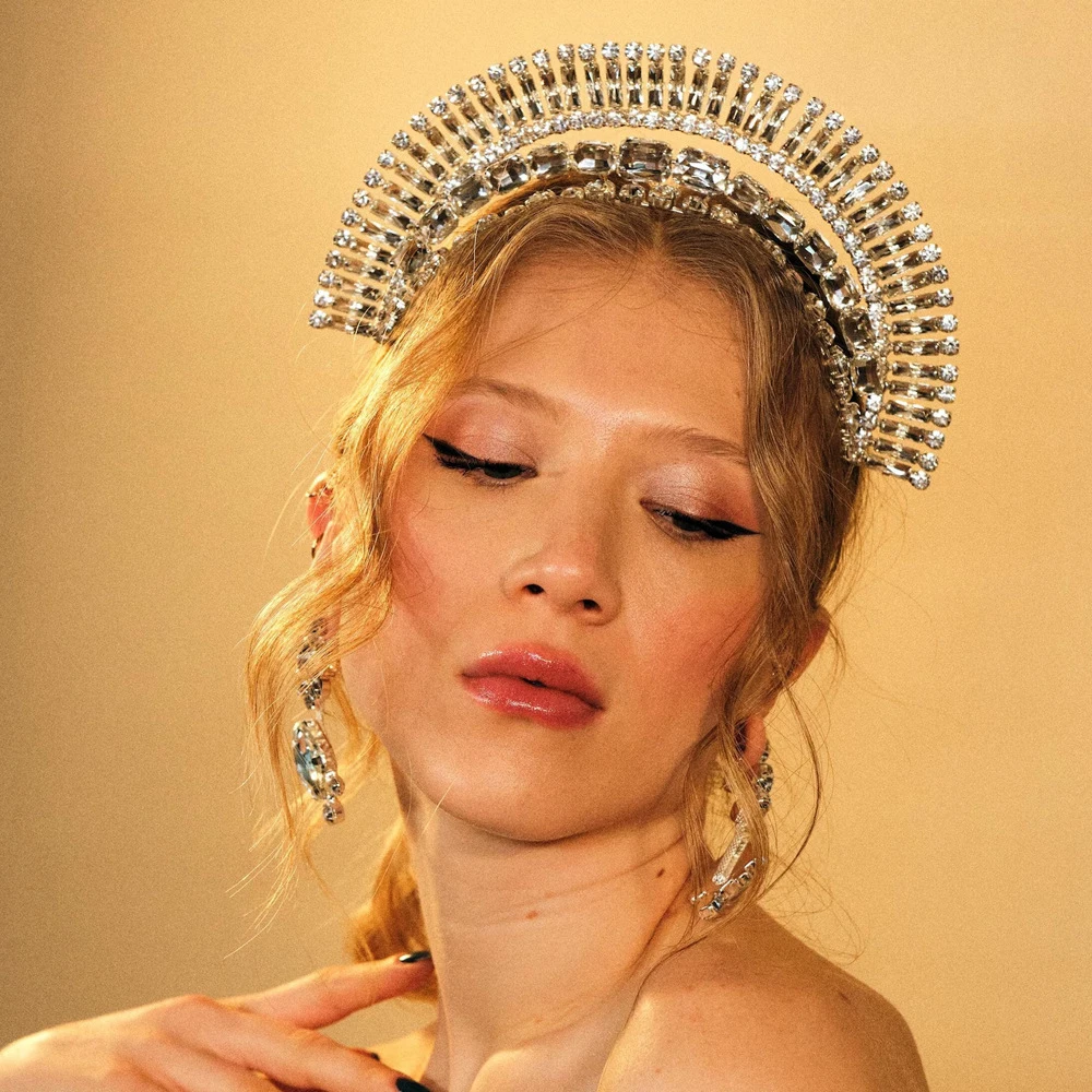 Carnival Queen Exaggerated Crown Headband Women Hair Accessories Fashion Multilayer Rhinestone Headpiece Chain Princess Jewelry