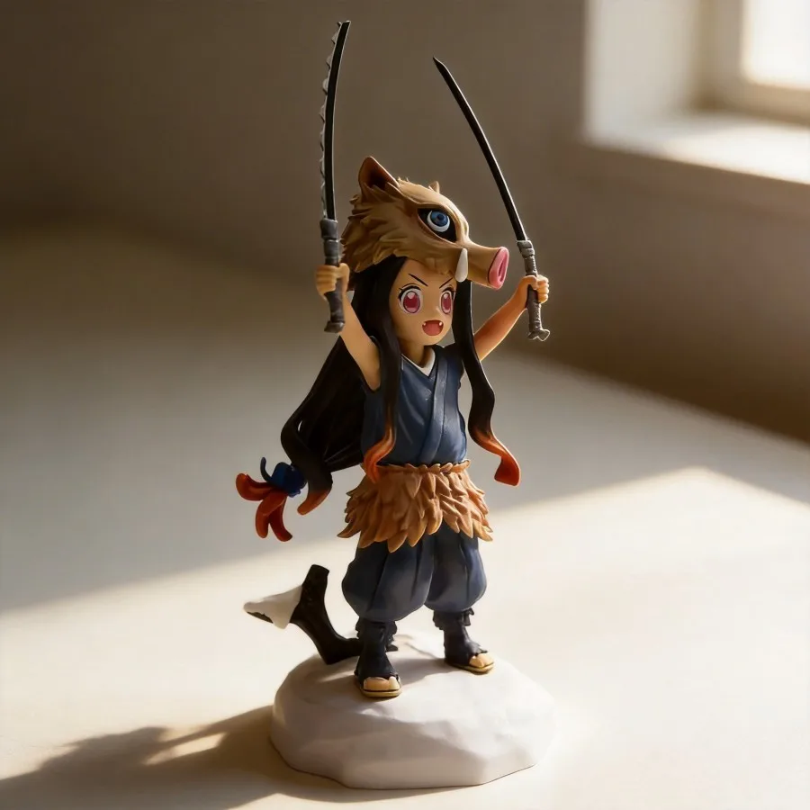 Nezuko Kamado Cos Inosuke Demon Slayer Anime Figure Model Cute Desktop Ornament Doll Collection Decoration Gift for Fans