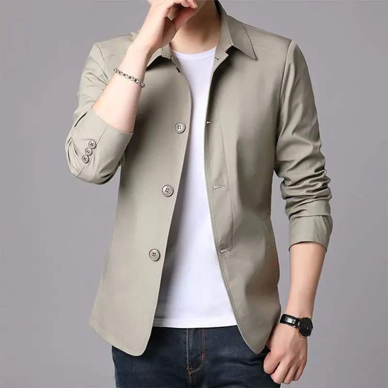 

Men Business Casual Jacket Spring Autumn Lightweight Button Up Coat Dad Fashion Mature Style Blazer
