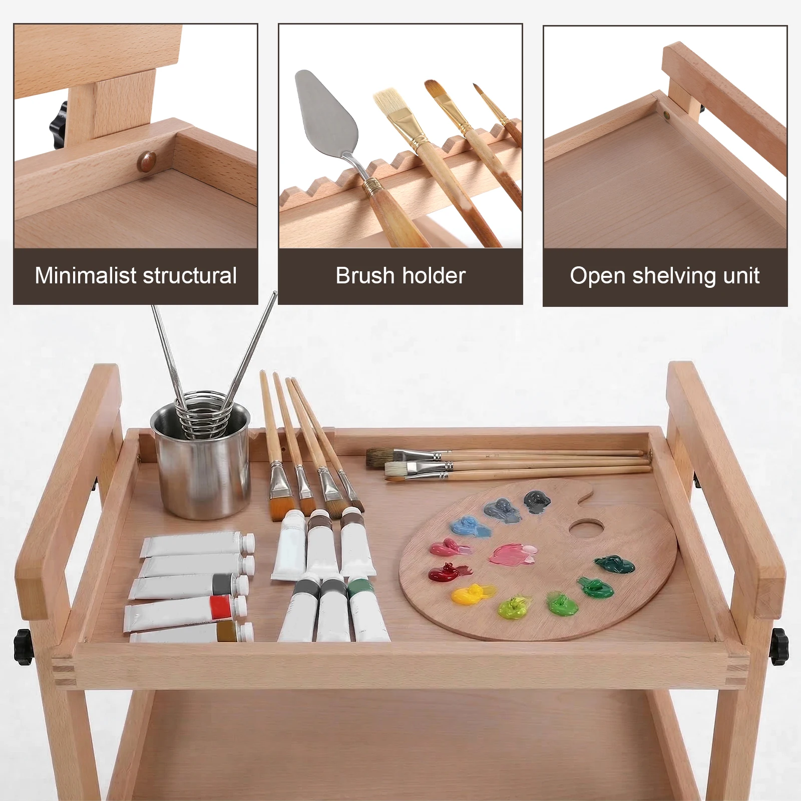

Solid Beechwood Art Cart Storage Organizer Multifunctional Storage Trolley Shelving Multi-layer for Supplies & Classroom Utility