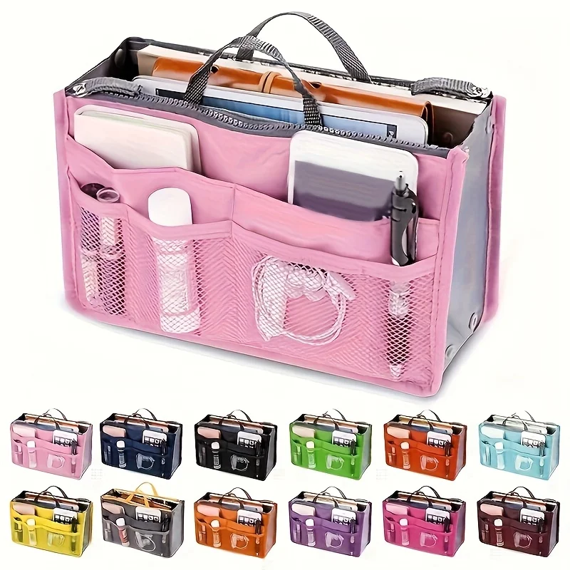 Bolsa organizadora de viaje con múltiples bolsillos, tela Oxford ligera, cierre de cremallera, almacenamiento de cosméticos y artículos de tocador para viajes cortos, 1 ud.