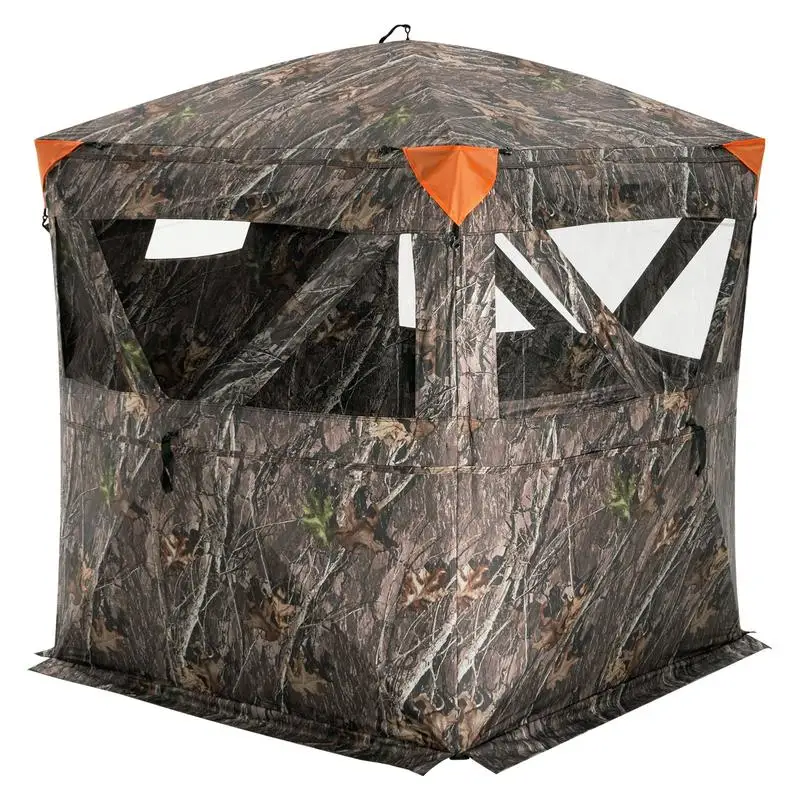 Transparent Ground Shelter 58"x58"x66" For Deer Hunting Turkey Hunting Archery, 270 Degree One-Way Vision 3 Horizontal Windows Pop Up Structure Carrying Bag Portable Mesh Design 2-3 Person Capacity Resilience Fabric Outdoor Observation Hidden Tent view 7