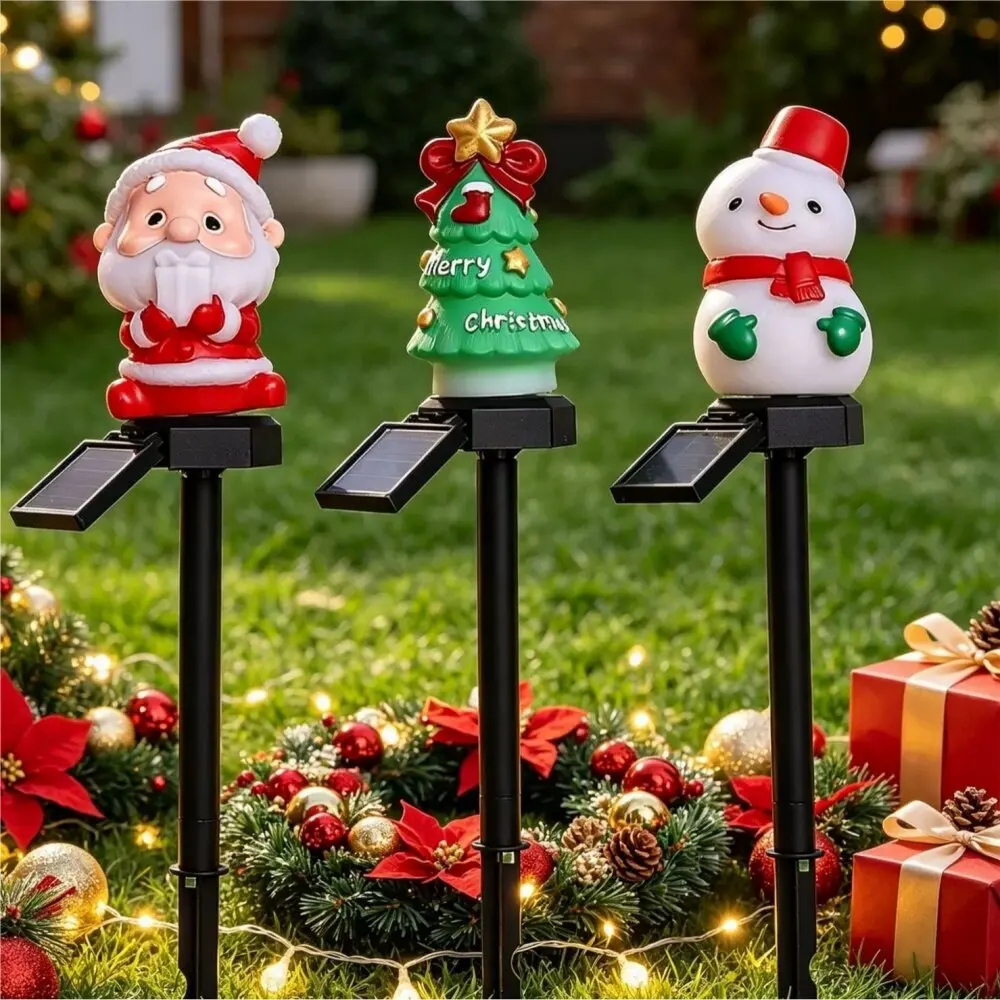 Solar Powered LED Christmas Tree Outdoor Lights Waterproof Snowman Santa Claus Decorations Garden Yard Lawn Path Lamps