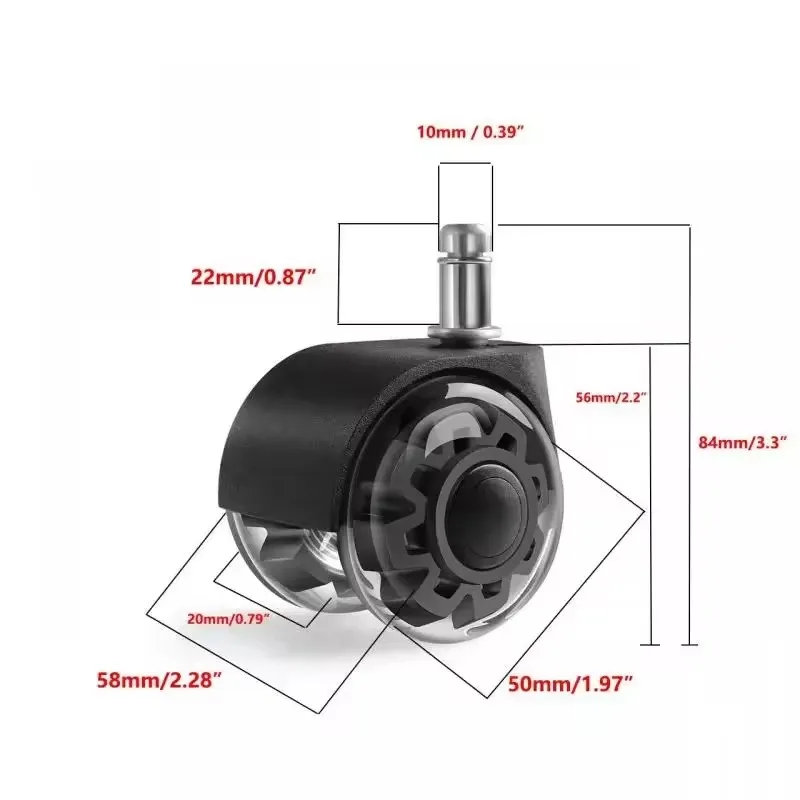 5-Pack Quiet Rubber Swivel Wheels for Office Chairs, Smooth and Stable Rolling Casters