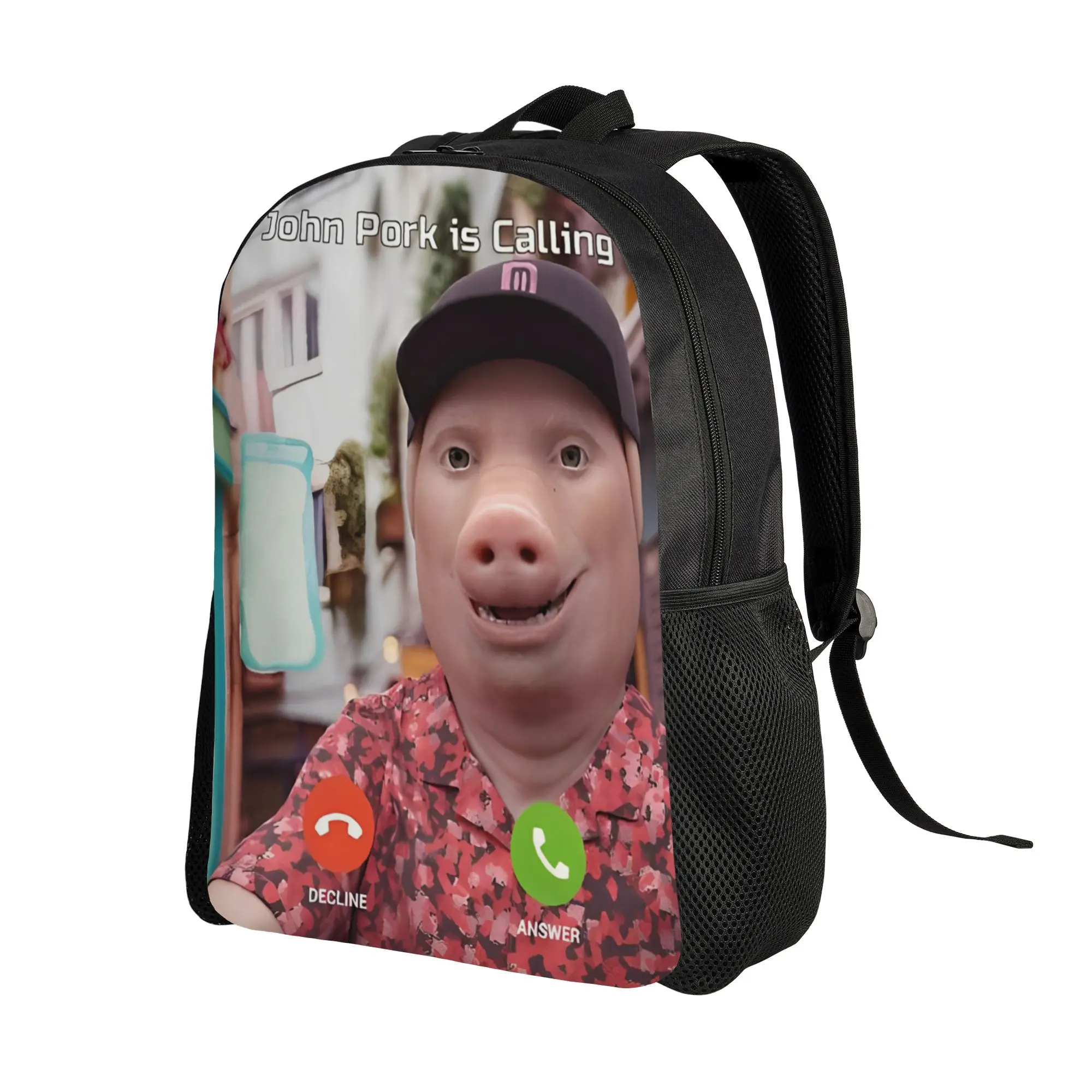 John Pork Is Calling Answer Call Phone Pig Backpack  Hiking Backpacks Female Style School Bags Colorful Big Rucksack