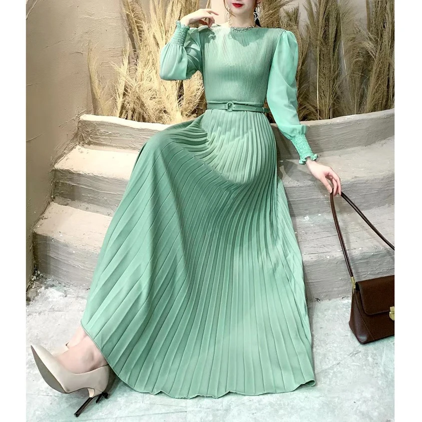 Women Solid Color Maxi Dress with Belt Female Streetwear Vintage Dress Tie Front Dress Y2k Casual  Beach Long Swing Robe