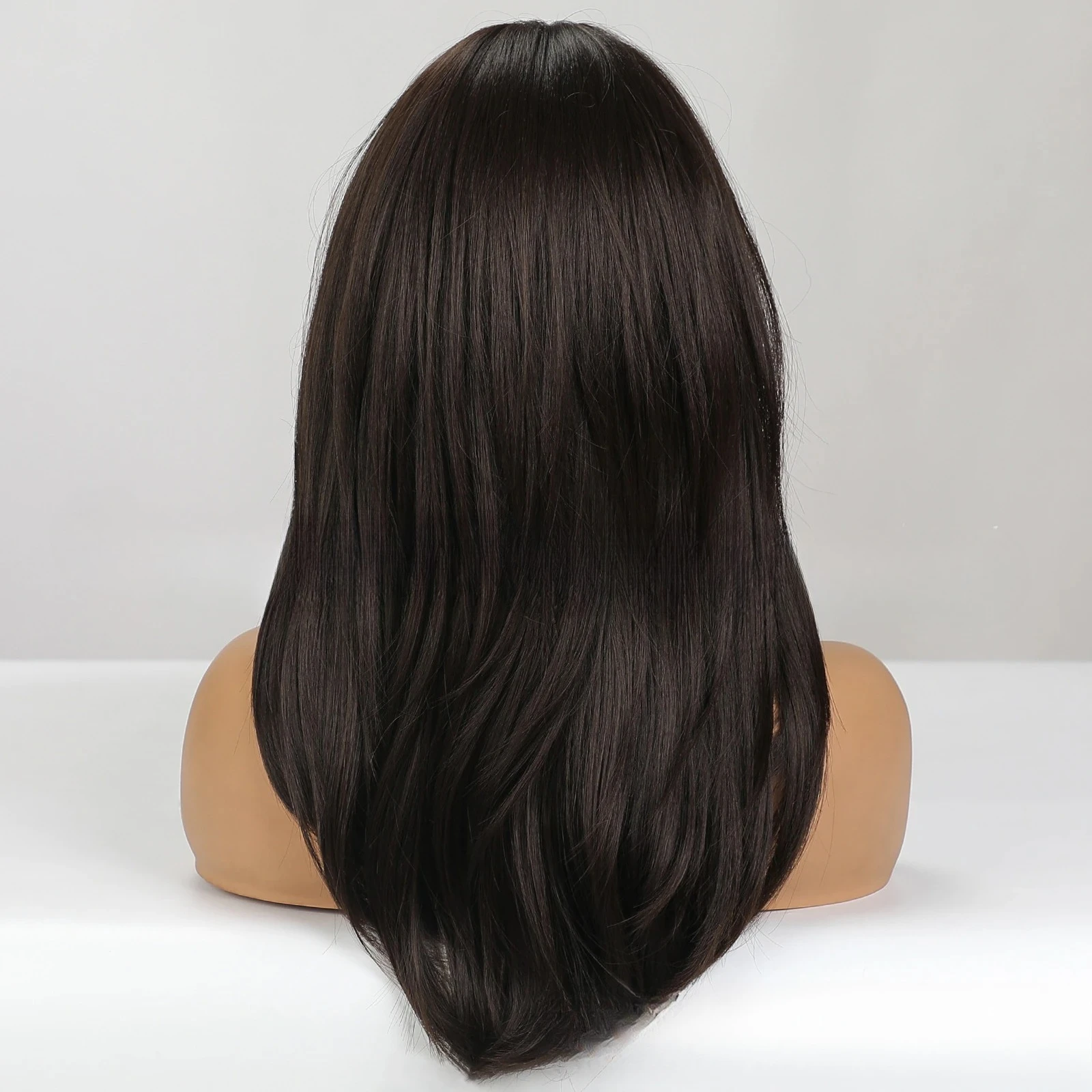 

Коричневый многослойный парик женский с полным покрытием головы, восьмизначная челка, длинные прямые волосы