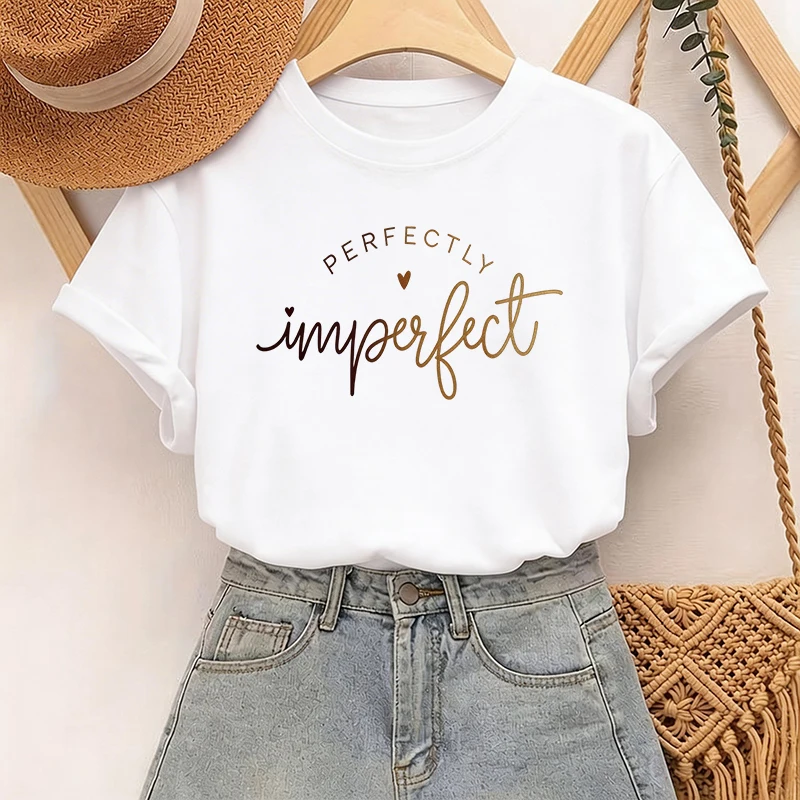 Womne's Casual T Shirt with Graphic Letter Print Crew Neck Short Sleeve Tshirt for Woman Tops Various Styles