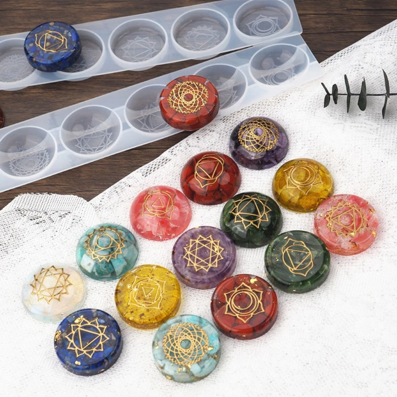 Sacred Geometry Epoxy Silicone Mold 7 Chakra Stones Symbol Word Casting UV Crystal Molds for Jewelry Necklace Making Tool