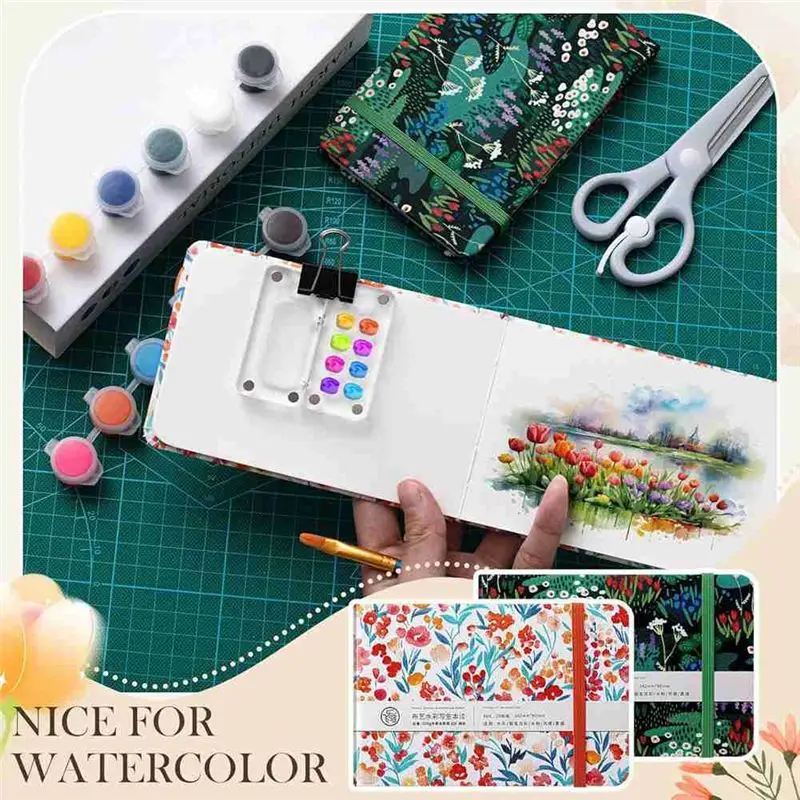 AED5-2Pcs كراسة الرسم بالألوان المائية 3.5X5.5In مجلة الألوان المائية المحمولة 20 ورقة/40 صفحة 140Lb/300Gsm لرسم الرسم #5