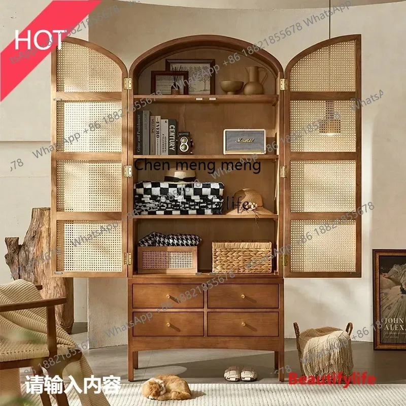 

style NEW Retro solid wood rattan storage cabinet wabi sandy wind display decorative storage cabinet ss 8617