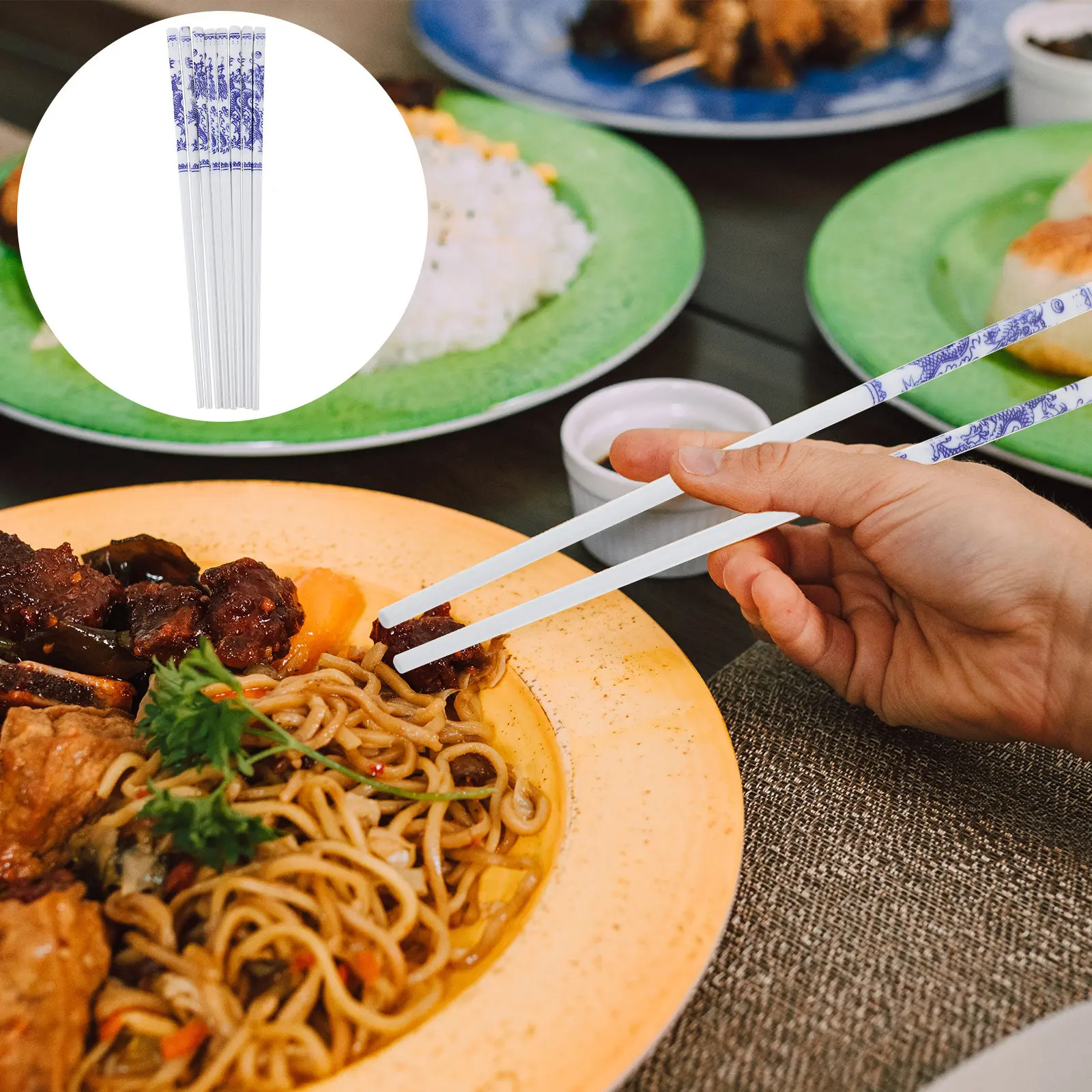 

10Pairs Blue and White Porcelain Chopsticks Ceramic Dishwasher Safe Reusable Dinner Chopsticks for Home Ramen Cooking Daily Use