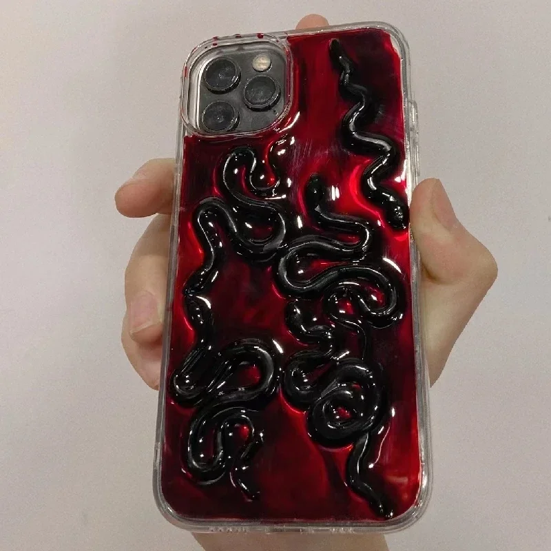 4052 Original 3D Handmade Cell Phone Case Bloody Swoosh Snake Dark Gothic Art Horror Punk Style Customized Halloween Gift