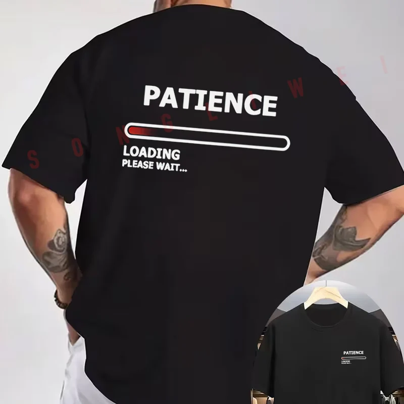 Patience Loading Graphic Motorcycle T-Shirt Double-Sided Print Men's Summer Short Sleeve Round Neck Casual Tops
