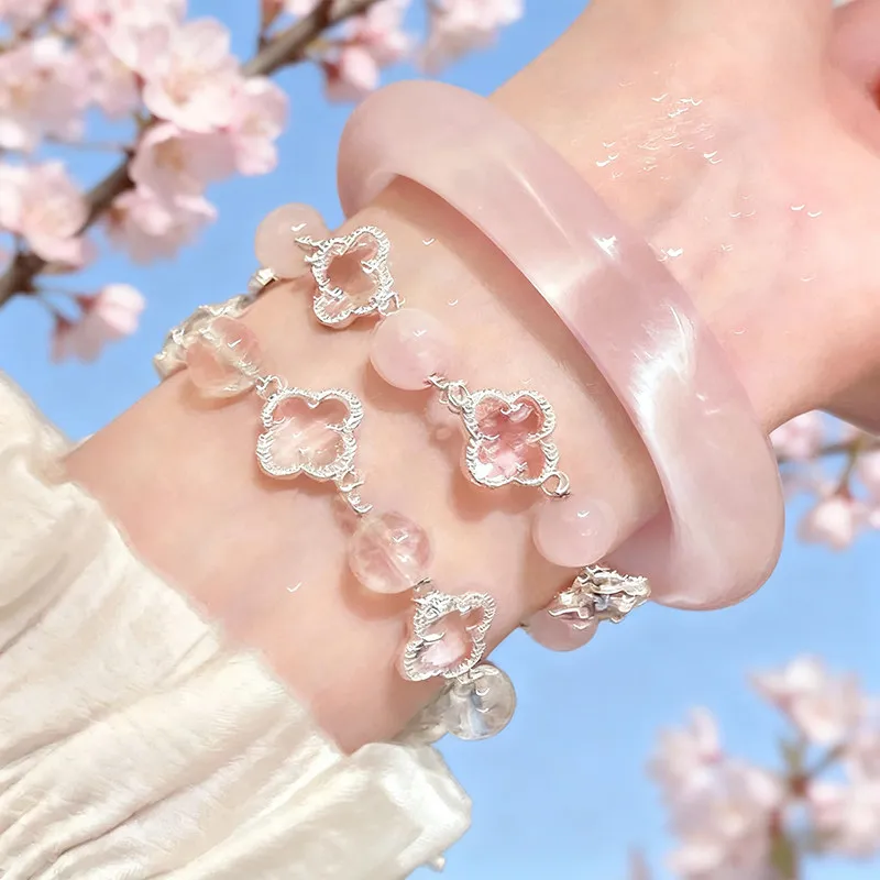 Natural cat eye bracelet female unpopular white moonlight high ice translucent pink beauty pink crystal bracelet