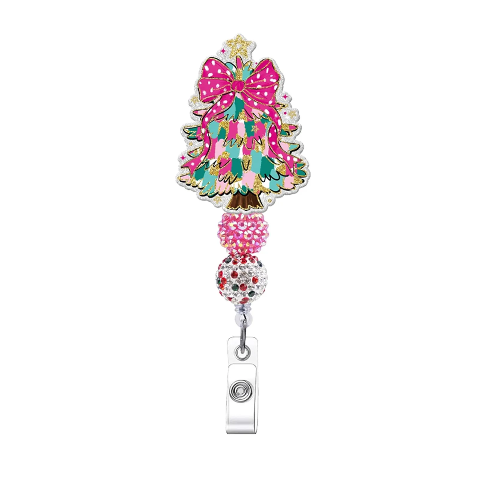 Acrylic Badge Holder High Quality Nurse Doctor Id Clip Christmas Bead Badge Clip Extendable Rotatable Crocodile Clip For Nurses
