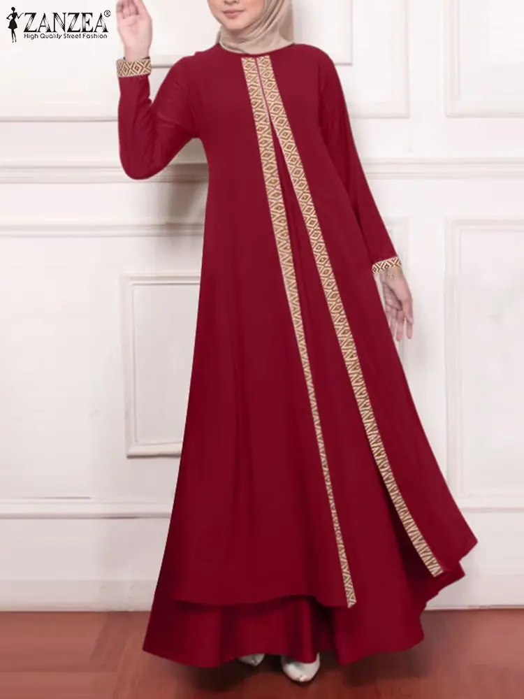 

ZANZEA Vintage Women Muslim Ramadan Turkey Party Sundress Robe Femme Floral Abaya Vestido Kaftan Autumn Long Sleeve Maxi Dress
