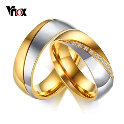 Vnox temperamento anéis de casamento para as mulheres homens cz pedras de aço inoxidável banda de noivado de aniversário personalizado presente jóias