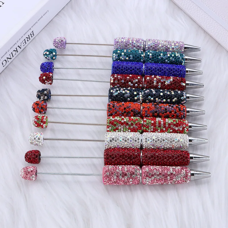 10Pcs Creative Diamond Sparkling Beaded Pen DIY Handmade Glitter Multi Color Beaded Ball Pen Manufacturer Gift Pens for Writing