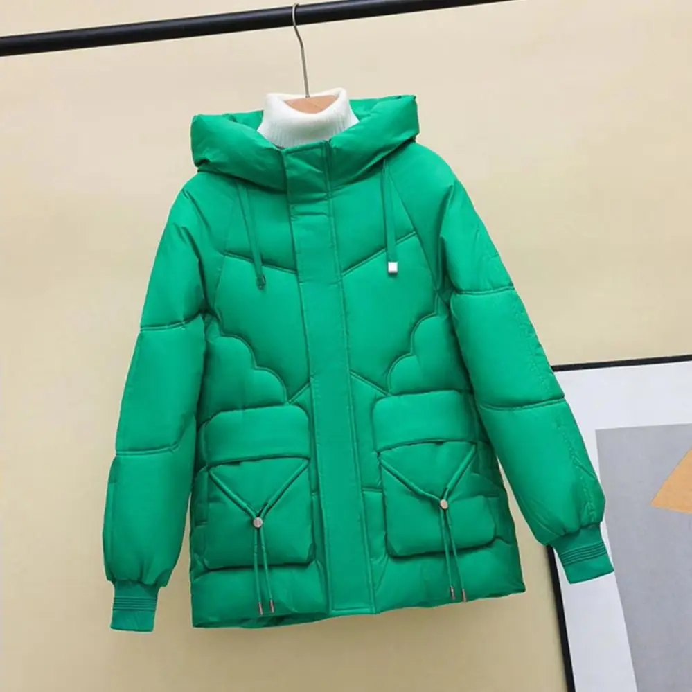 Winter Down Coat Thickened Padded Hooded Pockets Zipper Closure with Drawstring And Pockets Windproof Heat Retention Daily Cold