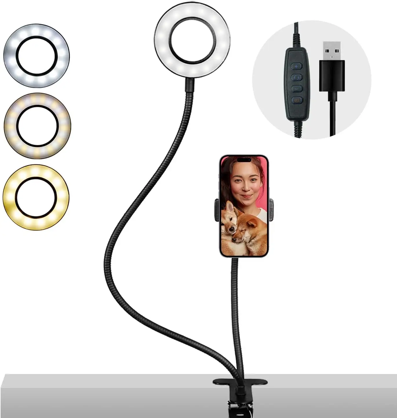 

Universal with Selfie Ring Light Office Lazy Bracket Desk Lamp Flexible Mobile Phone Holder LED Light for Live Stream Fill light