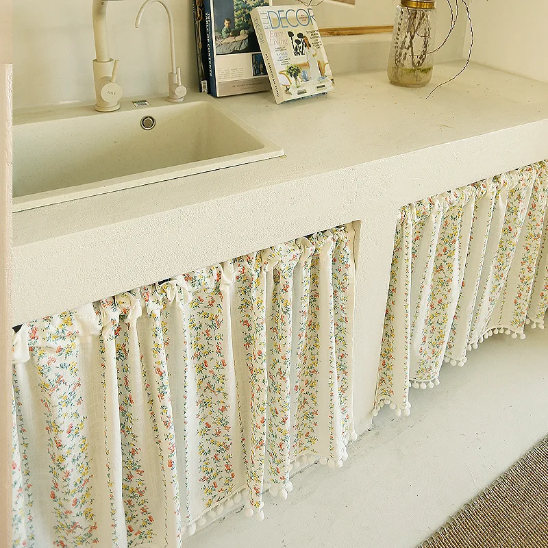 American Style Small Fresh Floral Curtains Cotton Hemp Blended Half Curtain Home Decoration No Punching Easy to Install