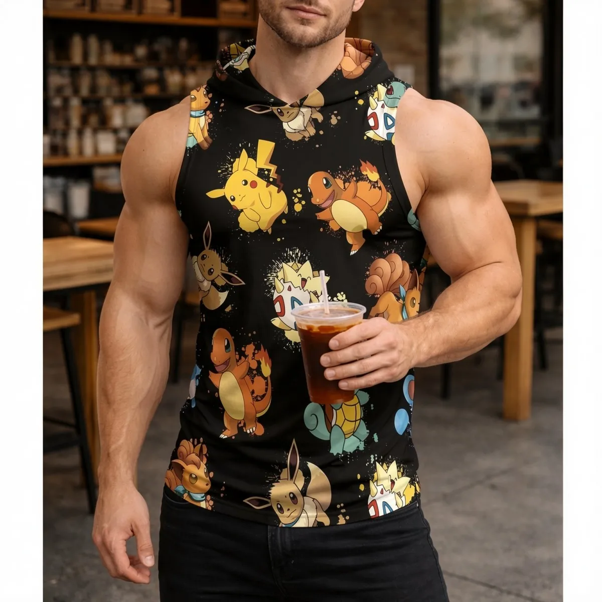 colete-masculino-de-moletom-com-capuz-para-musculacao-estilo-street-hip-estampa-pokemon-sem-mangas-respiravel-para-academia