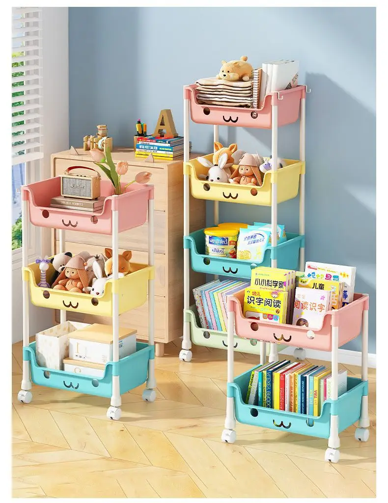 Multi Layer Wheeled Bookshelf Snack Storage Rack Multifunctional Shelf Children\'s Toys Storage Boxes Household Organizer Shelves