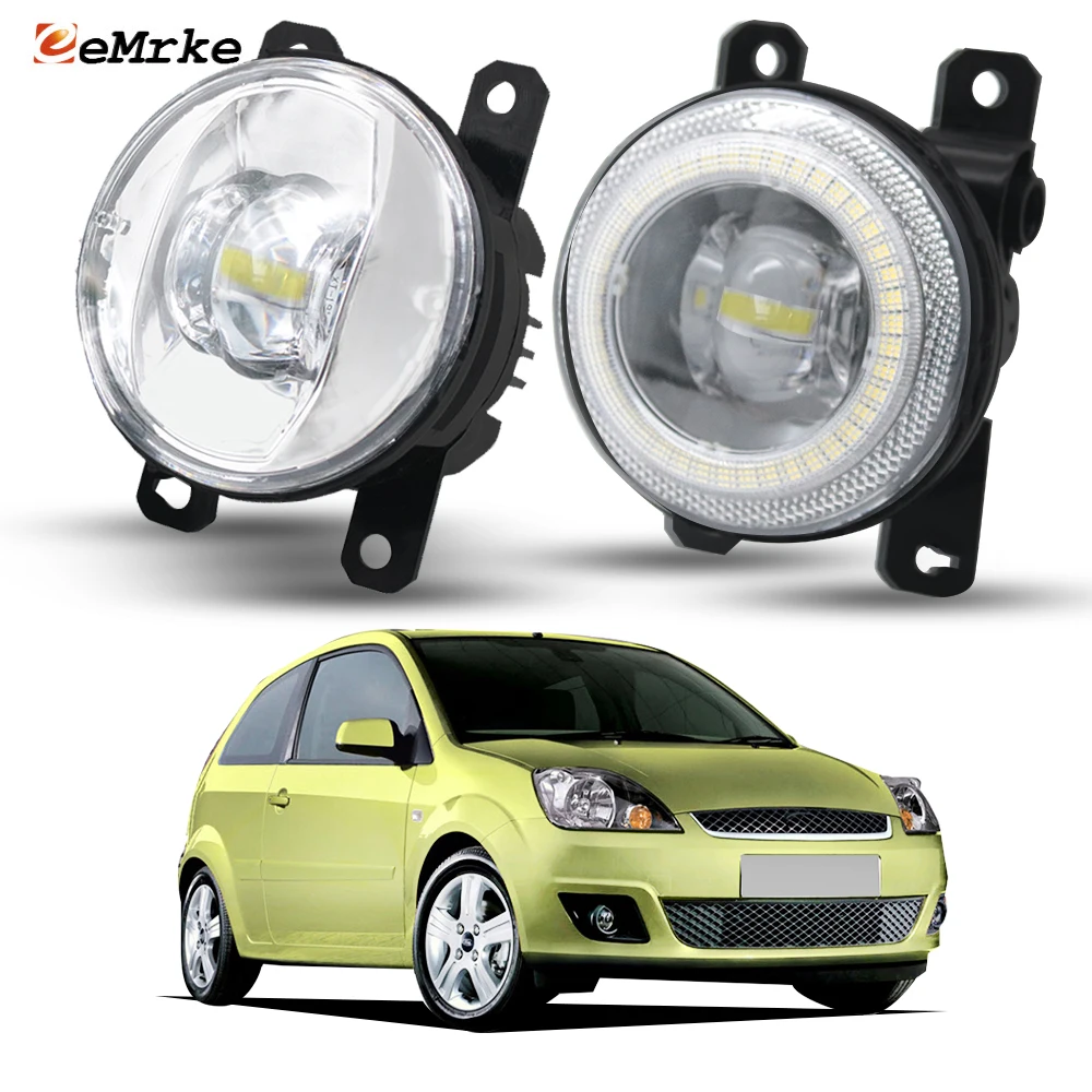

2 шт. обновленные светодиодные противотуманные фары для Ford Fiesta V 2005-2008 Fusion CBK 2002-2012, аксессуары для противотуманных фар с диафрагмой «ангельский глаз»