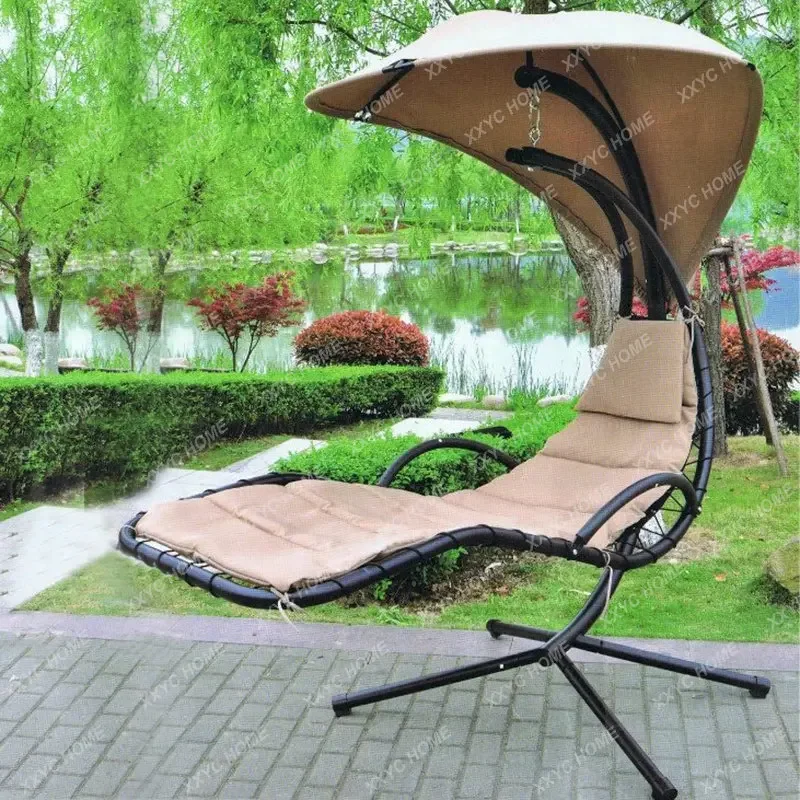 Outdoor Roman Hammock Reclining Courtyard Single Swing Chair Outdoor Iron Lazy Lying Bed Balcony Cradle Chair Glider