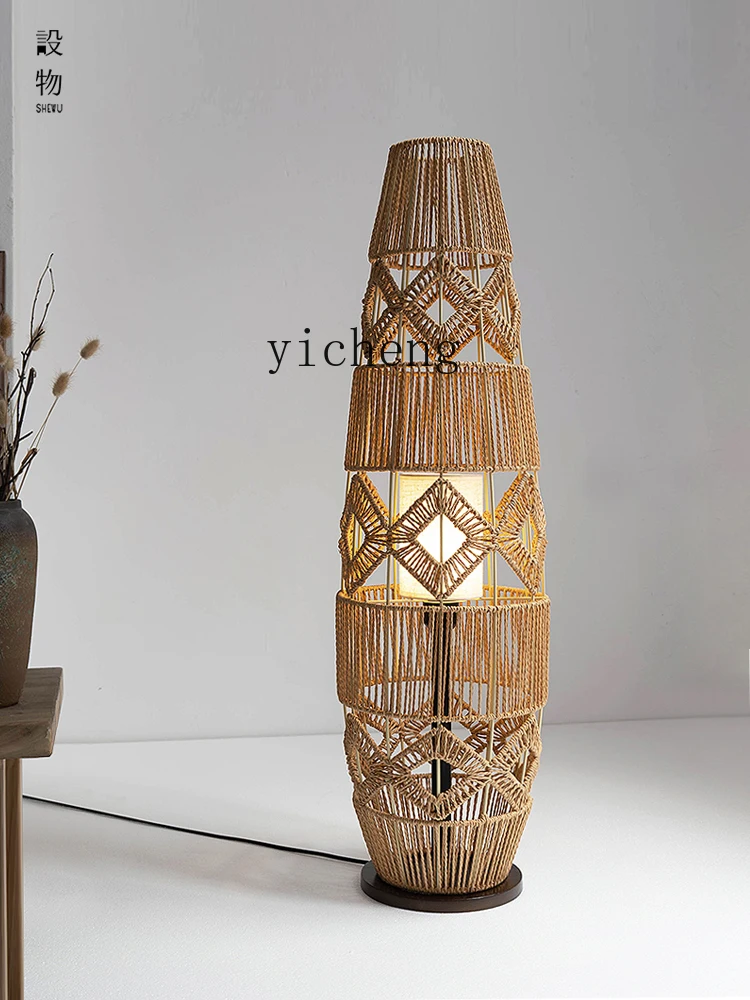 Yy Floor Lamp Japanese Retro Rattan Hemp Rope Handmade New Chinese Zen Bedside