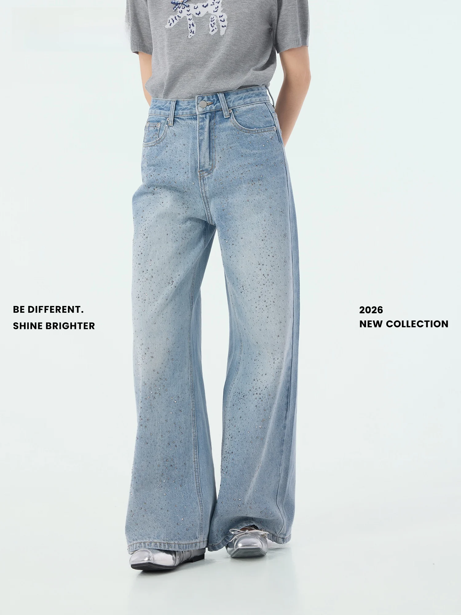 

Новые летние джинсы Didimax с градиентным эффектом, широкие, прямого кроя, универсальные, повседневные, модель X58192, женские, из натурального хлопка, с естественной линией талии